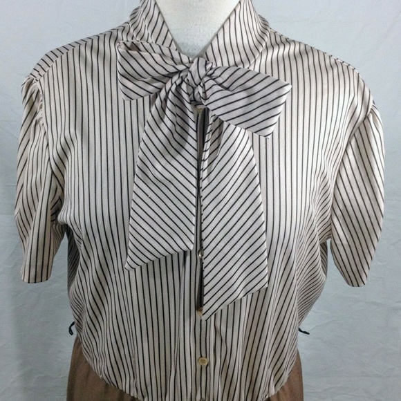 Beige Vintage P*ssyCat Bow Dress, Stripped Bodice - Picture 5 of 8